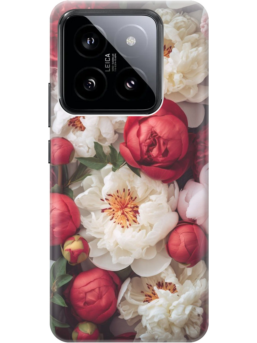

Силиконовый чехол на Xiaomi 14 Pro с рисунком "Красно-белые пионы", Белый;красный, 20012090