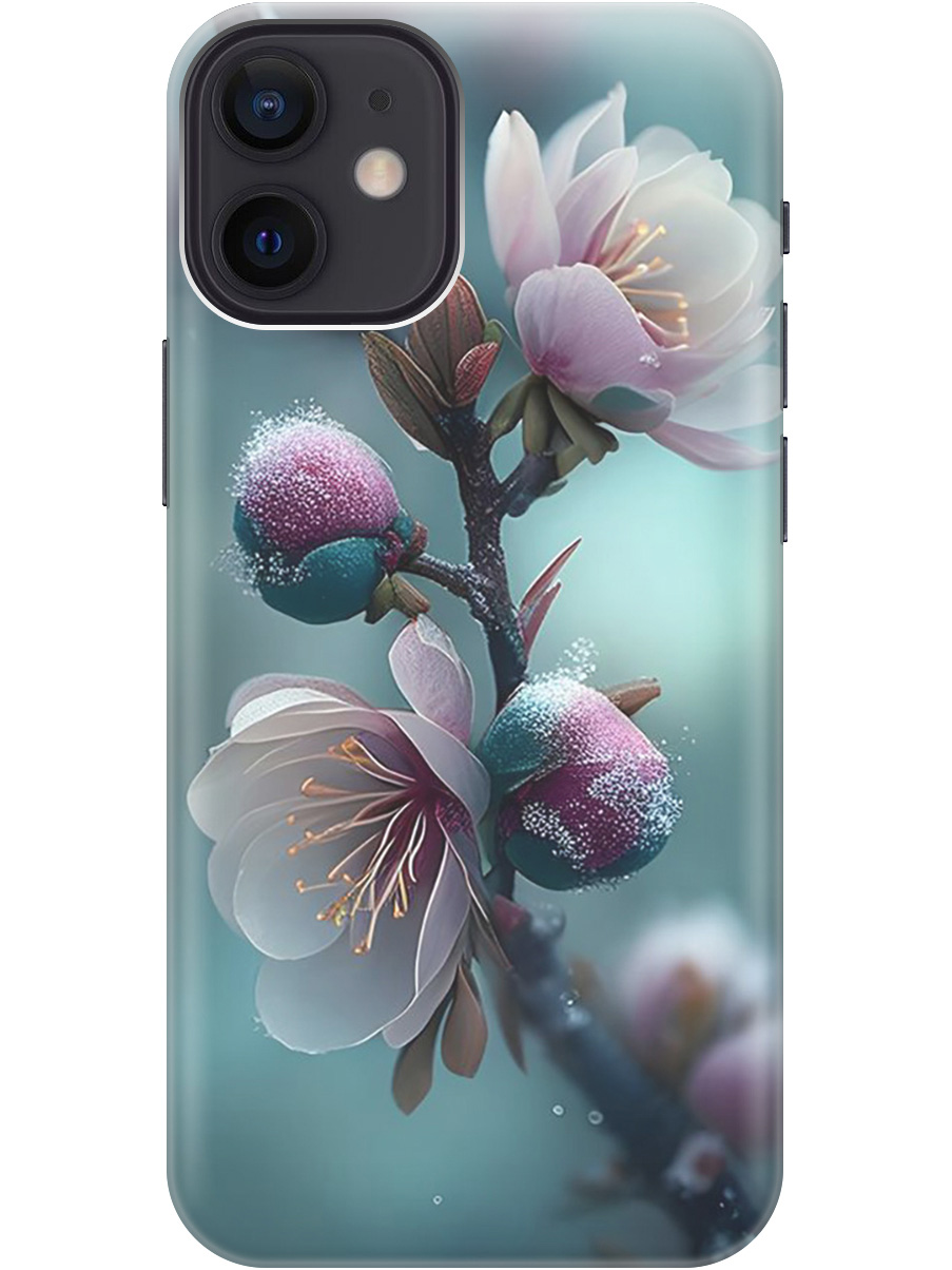 

Силиконовый чехол на Apple iPhone 12 Mini с рисунком "Распускающиеся бутоны", Белый;голубой, 20000701