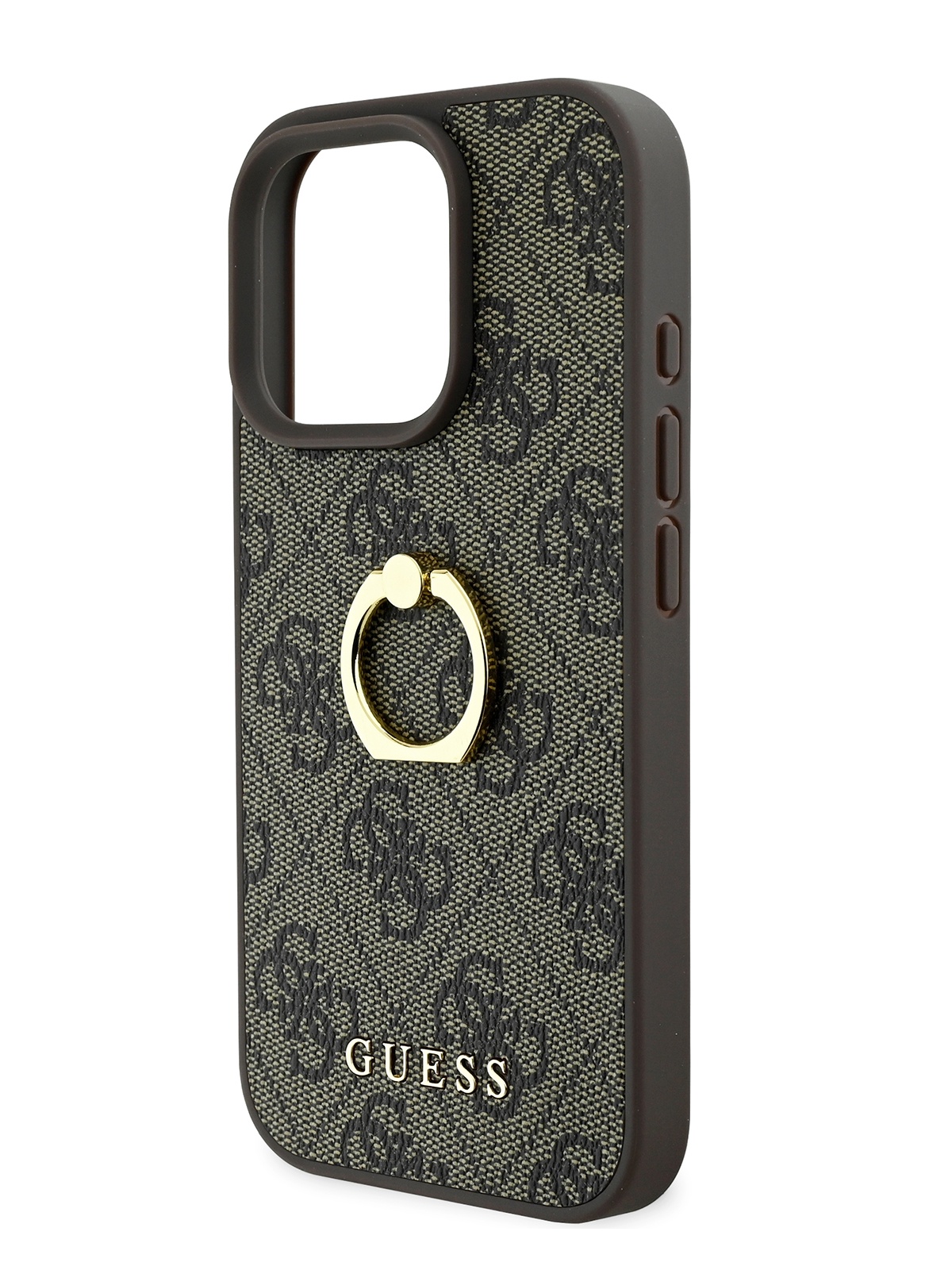 

Чехол Guess для iPhone 16 Pro из экокожи с кольцом-держателем, коричневый