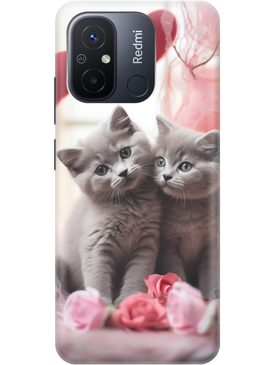 

Силиконовый чехол на Xiaomi Redmi 12C с рисунком "Котики и сердечки", Красный;серый, 20001232