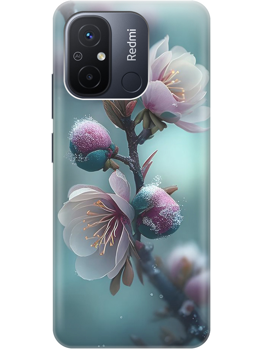 

Силиконовый чехол на Xiaomi Redmi 12C с рисунком "Распускающиеся бутоны", Белый;голубой, 20001232