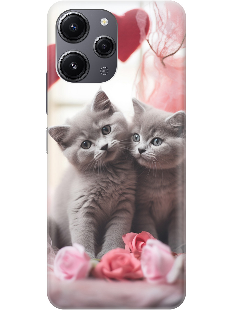 

Силиконовый чехол на Xiaomi Redmi 12 с рисунком "Котики и сердечки", Красный;серый, 20000156