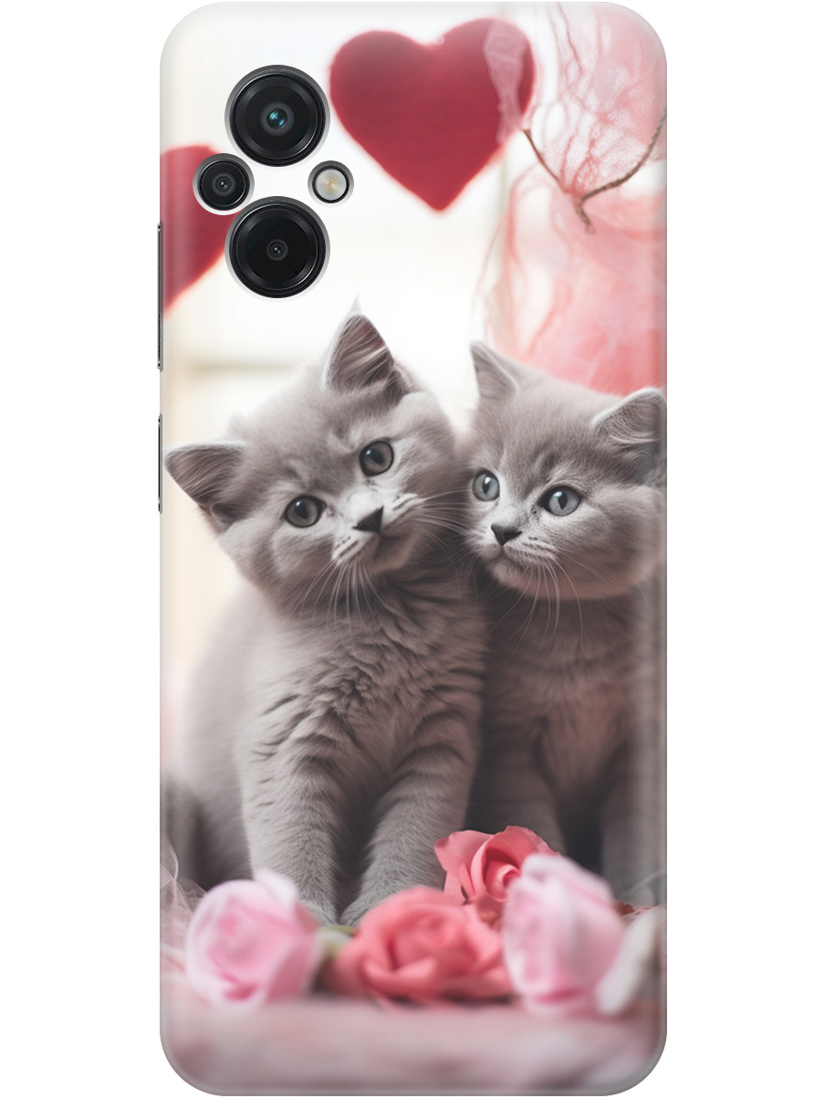 

Силиконовый чехол на Xiaomi Poco M5 с рисунком "Котики и сердечки", Красный;серый, 20000938