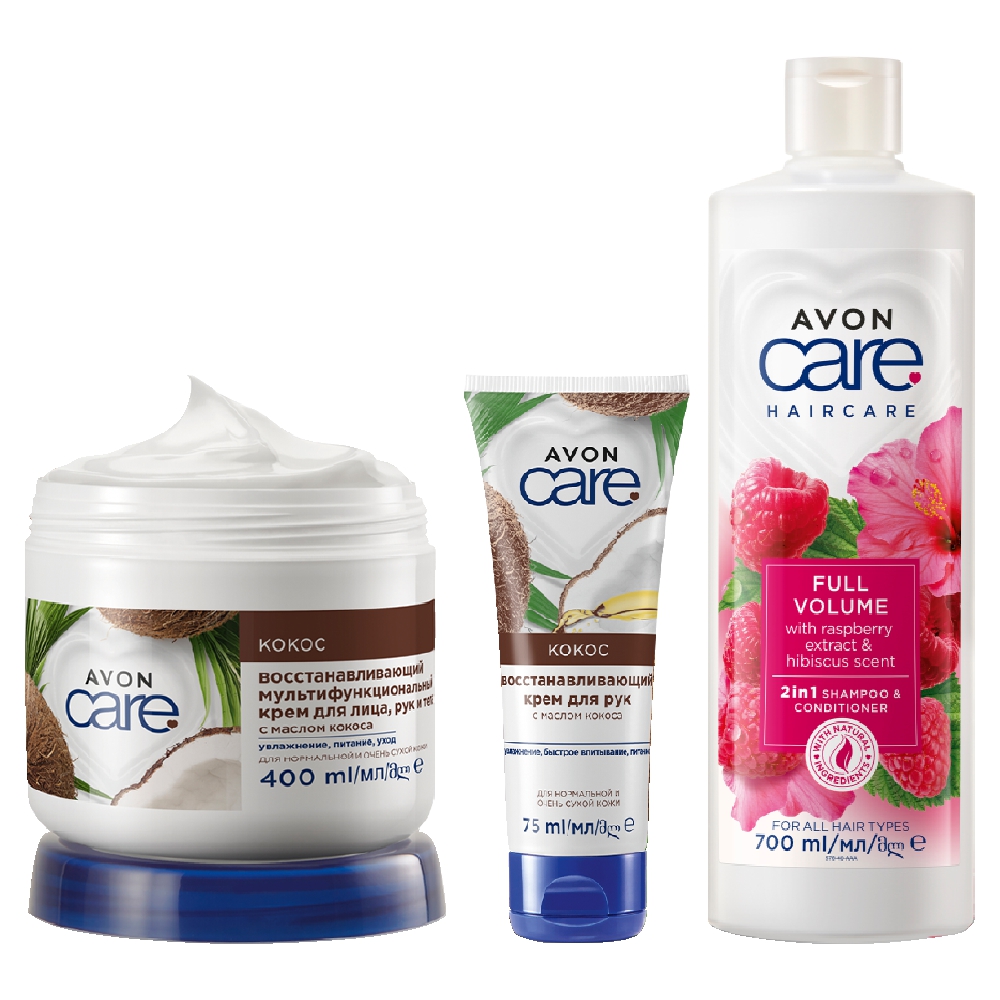 

Набор Avon Care крем для рук кокос шампунь-кондиционер 2в1 Непревзойденный объем