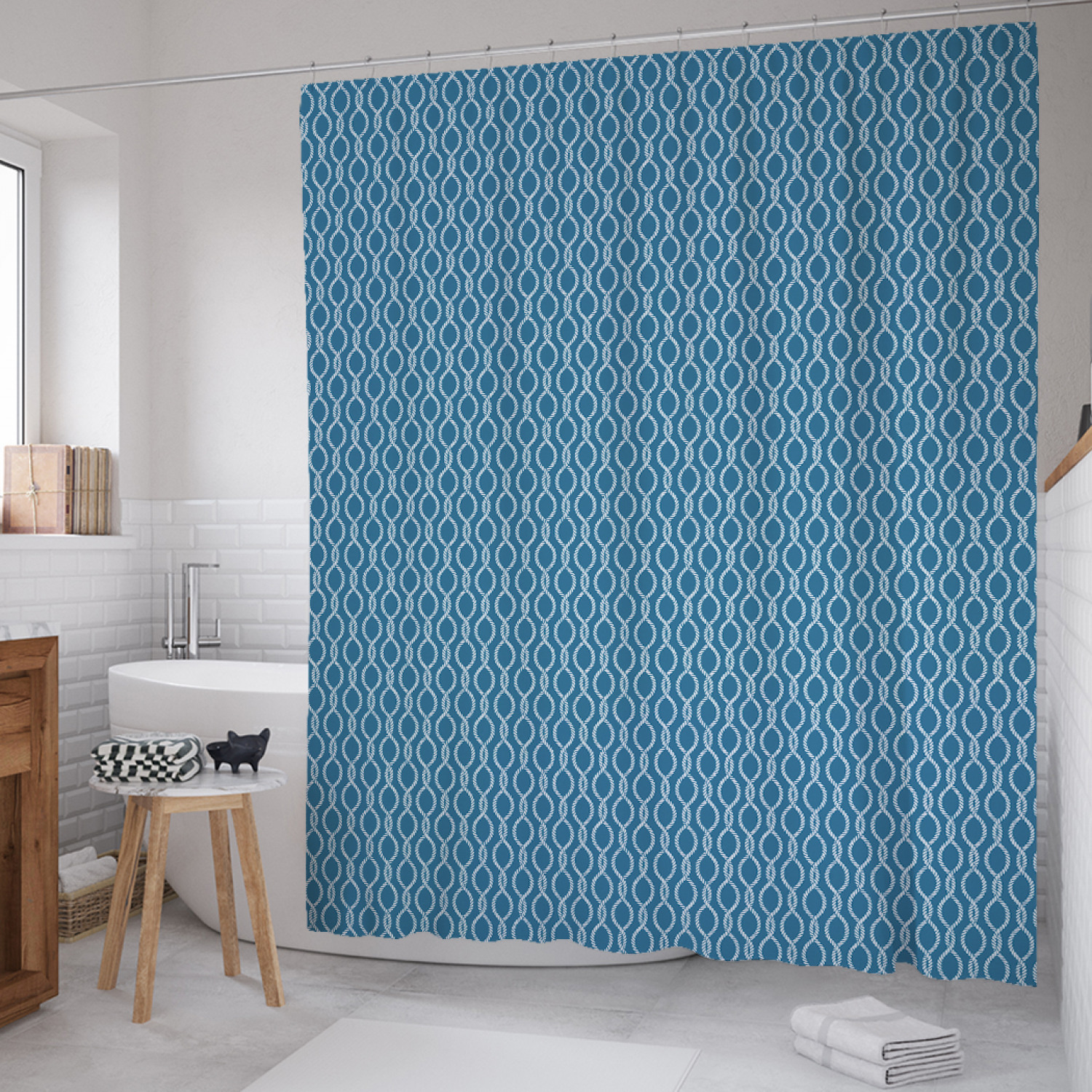 

Штора для ванной JoyArty "Веревочное плетение" из сатена, 180х200 см с крючками, Синий, Веревочное плетение