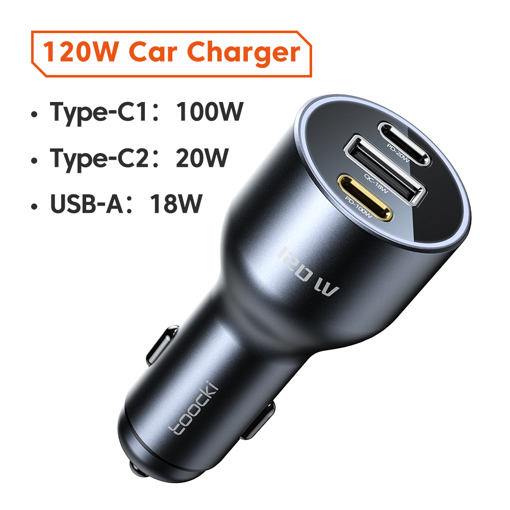 Автомобильное зарядное устройство Toocki PD 120 W 1USB C QC 4,0 PD3.0 2Type C