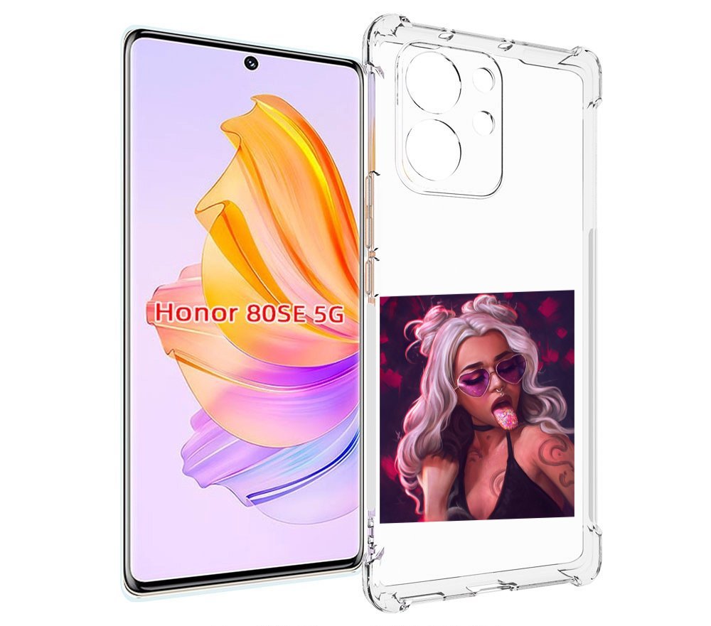 

Чехол MyPads блестящий-язык женский для Honor 80 SE, Прозрачный, Tocco