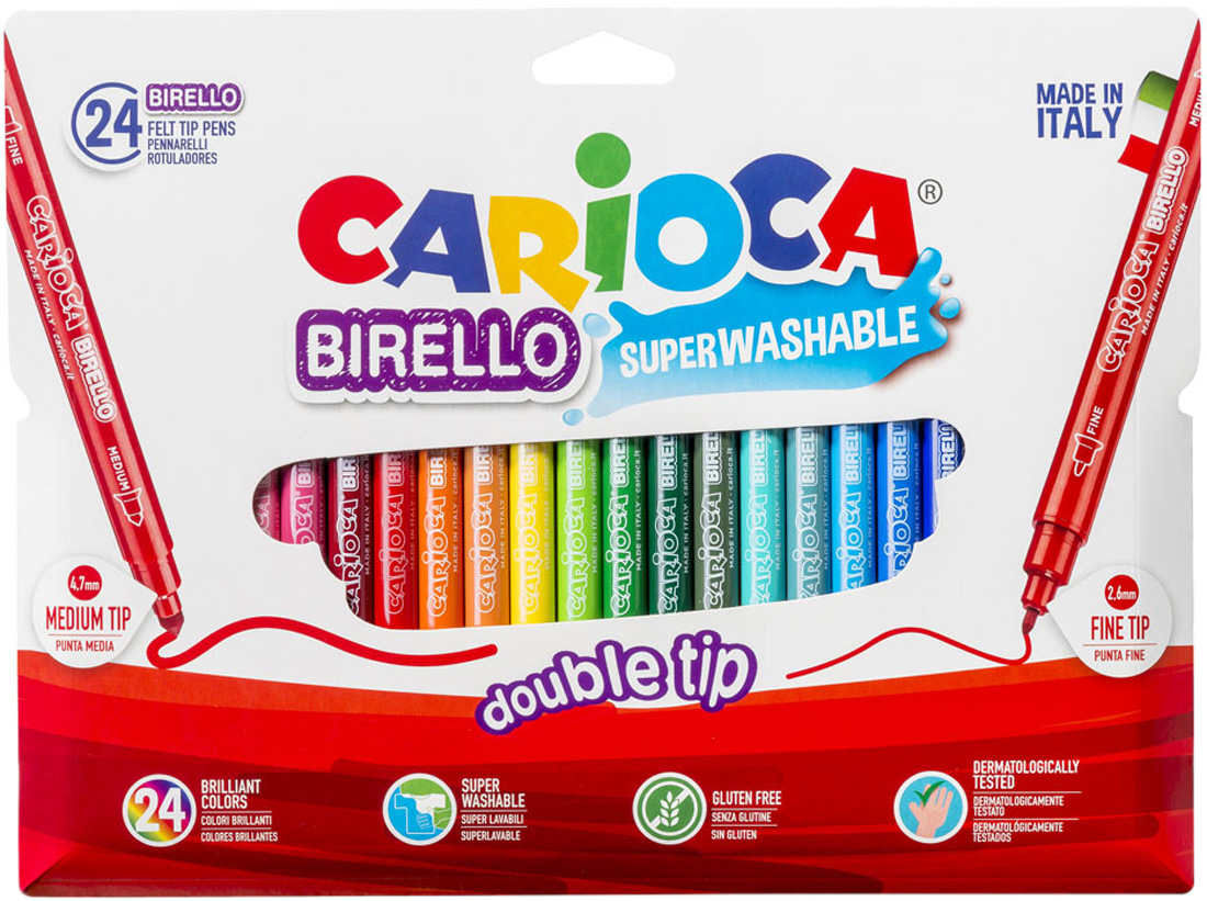 

Набор двусторонних фломастеров "Carioca Birello", 24 цвета, Черный;синий;голубой;зеленый;желтый;оранжевый;розовый;красный;коричневый