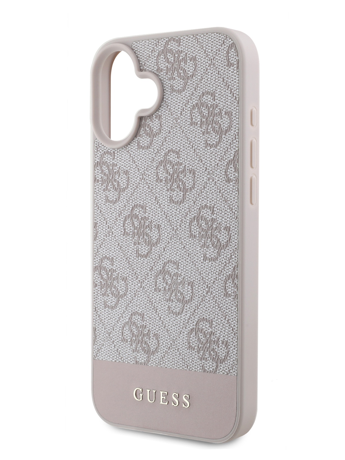 Чехол Guess для iPhone 16 из экокожи с металлическим логотипом розовый 2457₽