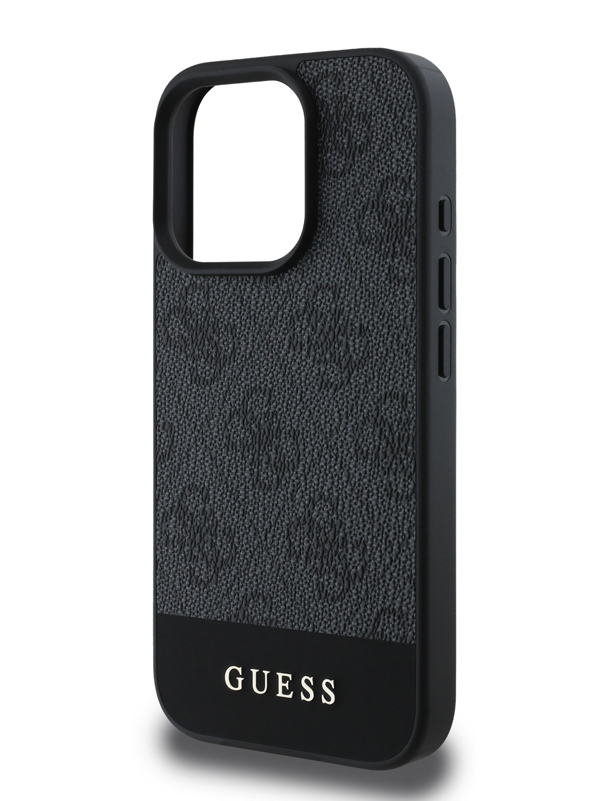 Чехол Guess для iPhone 16 Pro Max из экокожи с металлическим логотипом серый 2457₽