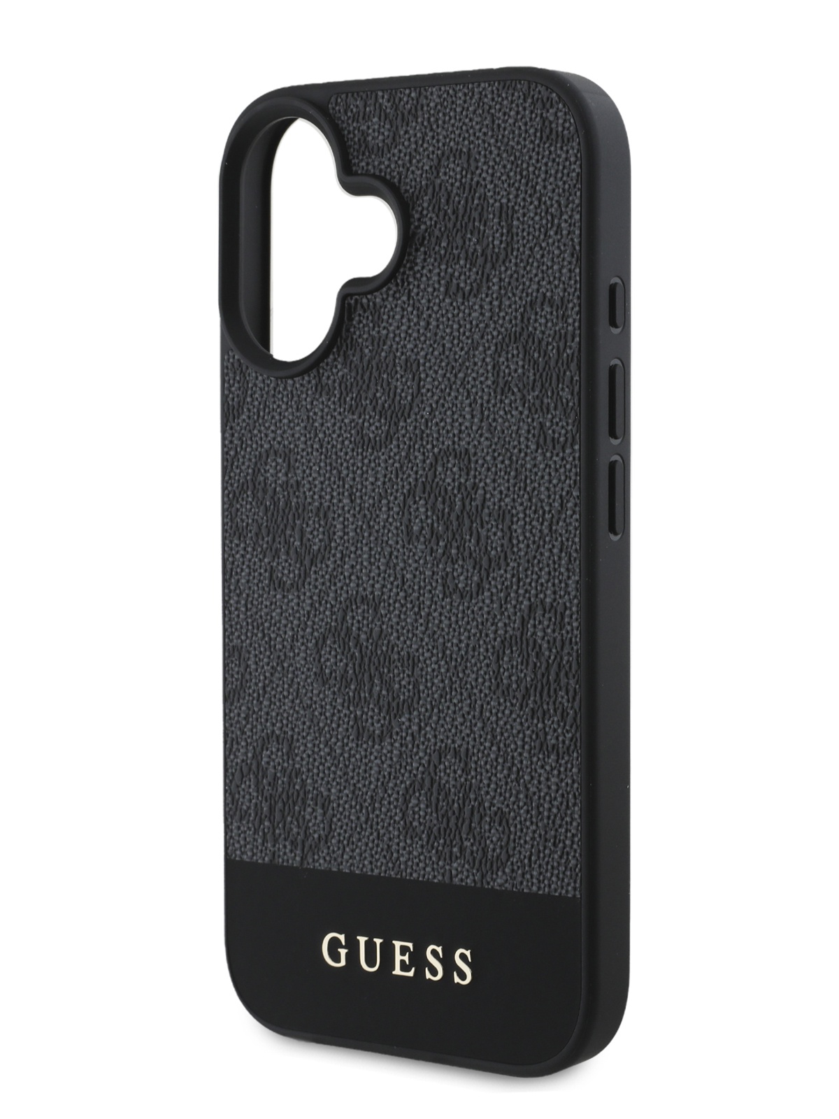 

Чехол Guess для iPhone 16 из экокожи с металлическим логотипом, серый