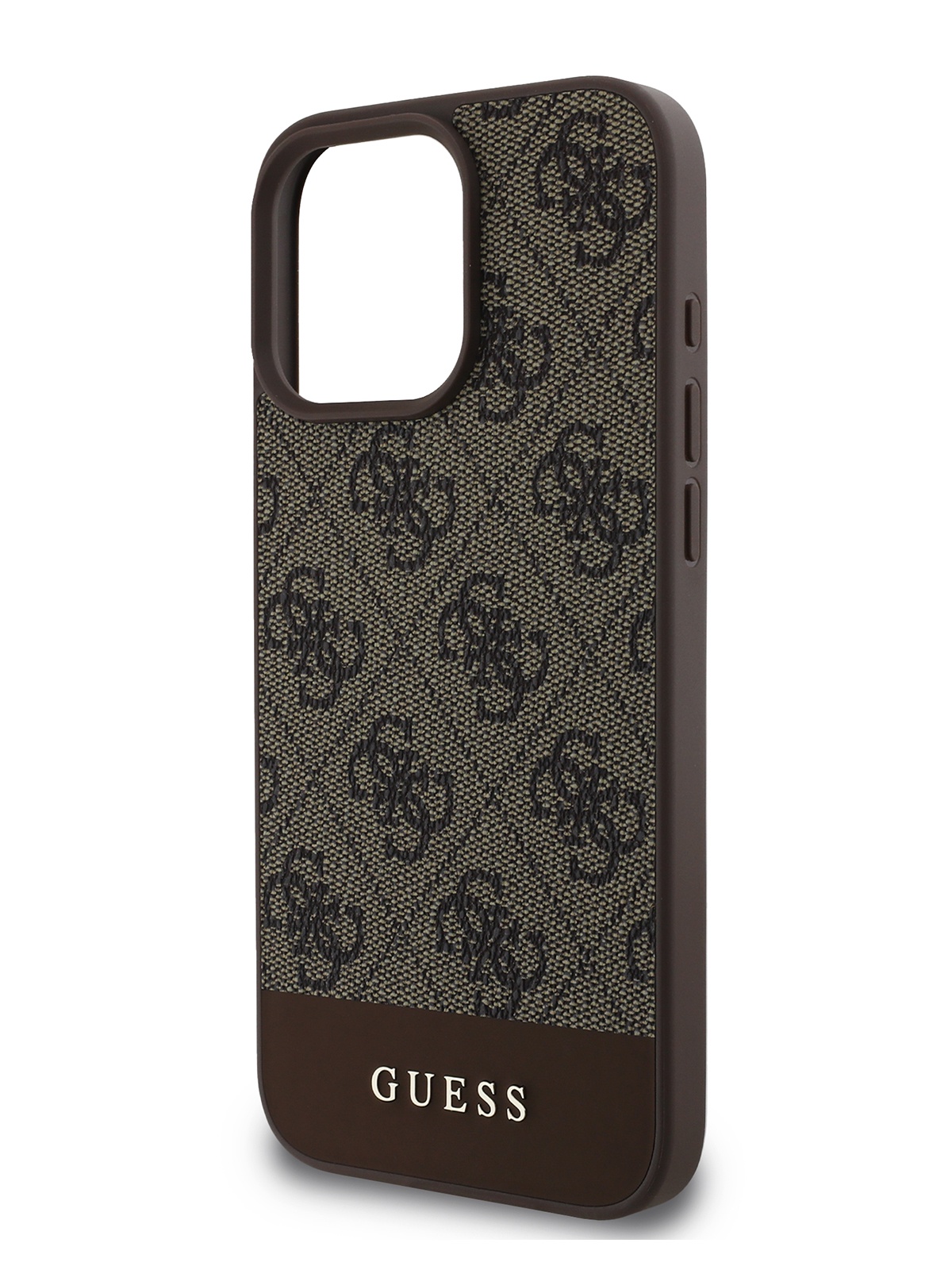 

Чехол Guess для iPhone 16 Pro Max из экокожи с металлическим логотипом, коричневый