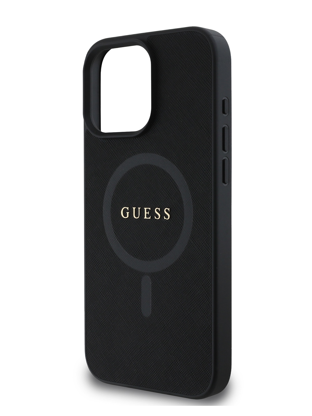 

Чехол Guess для iPhone 16 Pro MagSafe из экокожи с имитацией сафьяна, черный