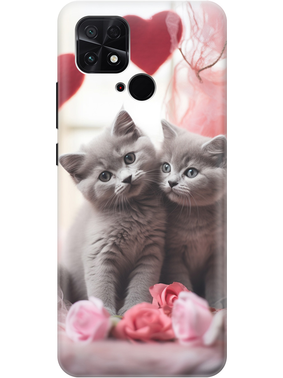 

Силиконовый чехол на Xiaomi Poco C40 с рисунком "Котики и сердечки", Красный;серый, 20000994