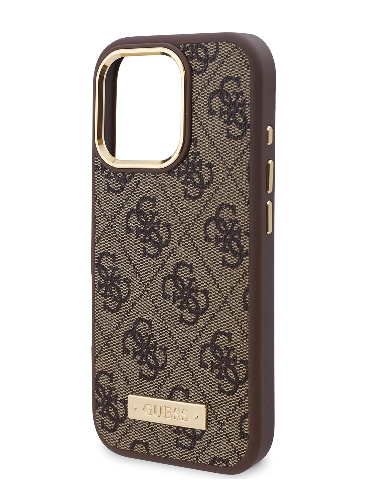 

Чехол Guess для iPhone 16 Pro Max MagSafe с металлическими вставками, коричневый