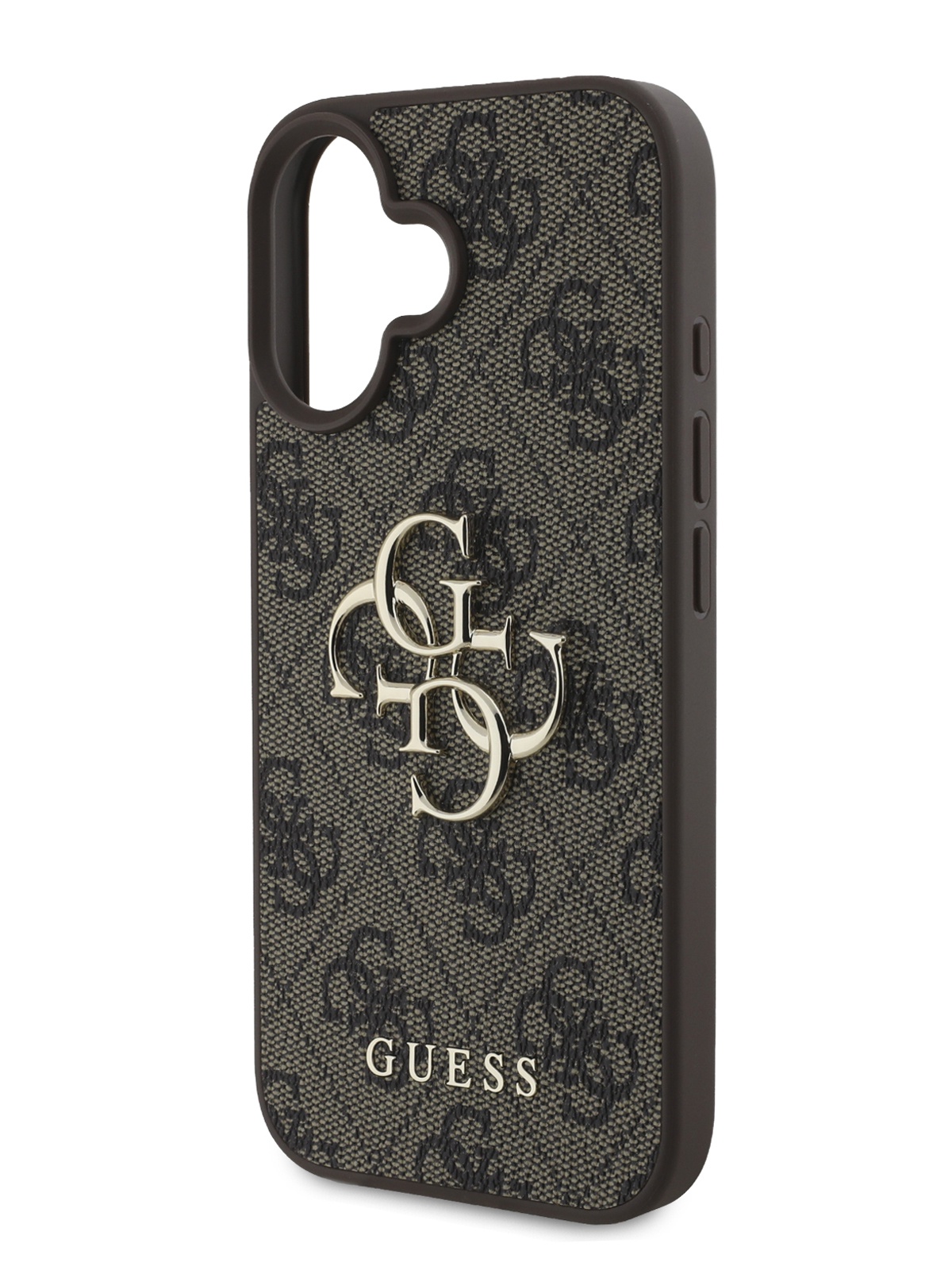 

Чехол Guess для iPhone 16 из экокожи с металлическим логотипом 4G, коричневый