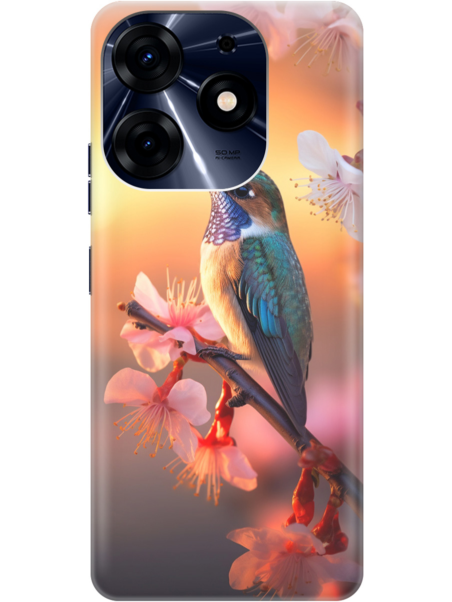 

Силиконовый чехол на Tecno Spark 10 Pro с рисунком "Птичка и закат", Желтый;красный, 20001075
