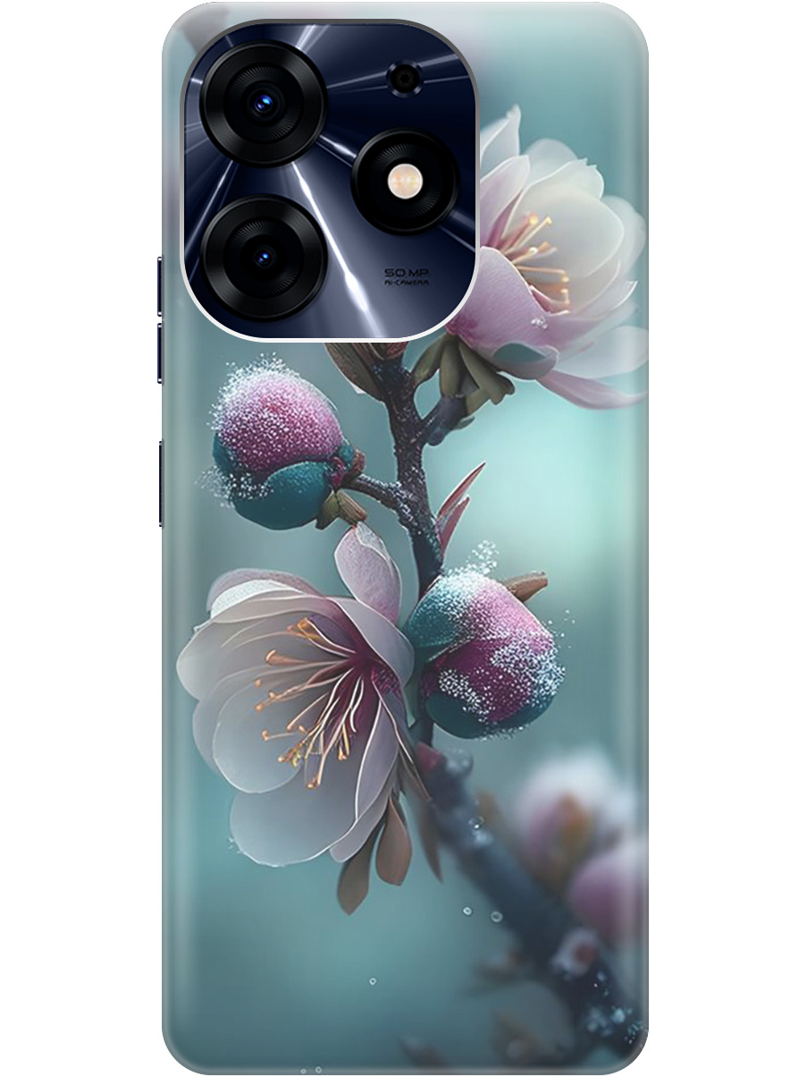 

Силиконовый чехол на Tecno Spark 10 Pro с рисунком "Распускающиеся бутоны", Белый;голубой, 20001075