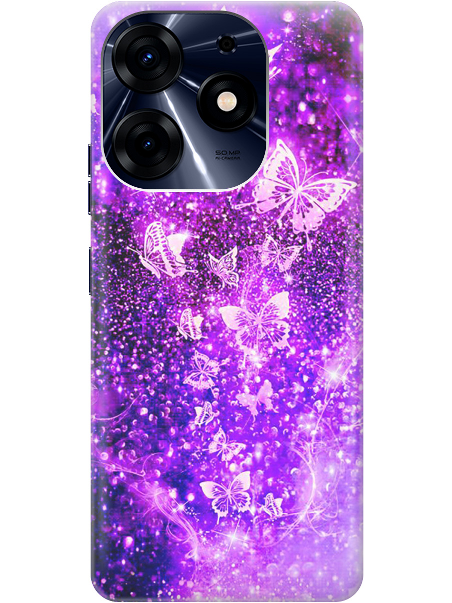 

Силиконовый чехол на Tecno Spark 10 Pro с рисунком "Фиолетовые бабочки", Фиолетовый;черный, 20001075