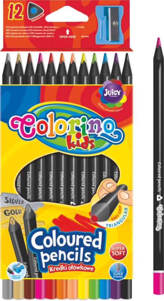 фото Треугольные цветные карандаши, 12 цветов (с точилкой) colorino