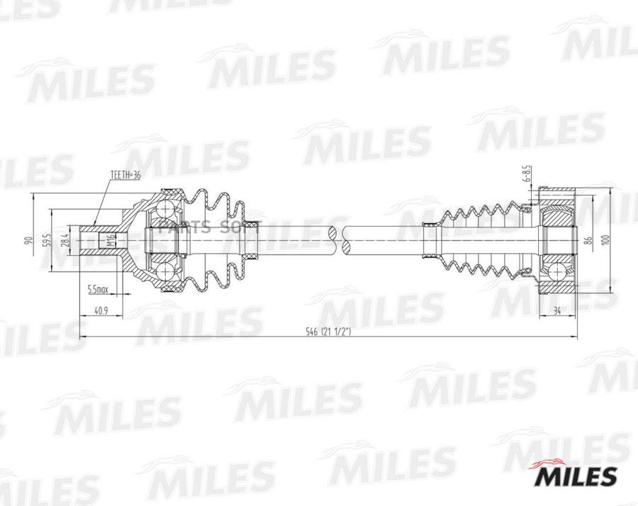 

Привод в сборе левый AUDI A3/GOLF 1.6 03- (GKN 304749) GC01002