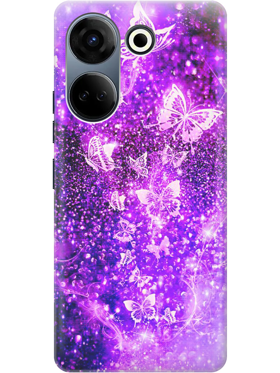 

Силиконовый чехол на Tecno Camon 20 / 20 Pro с рисунком "Фиолетовые бабочки", Фиолетовый;черный, 20000097