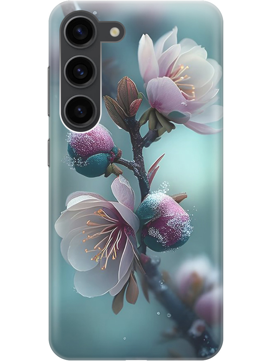 

Силиконовый чехол на Samsung Galaxy S23 с рисунком "Распускающиеся бутоны", Белый;голубой, 20000883