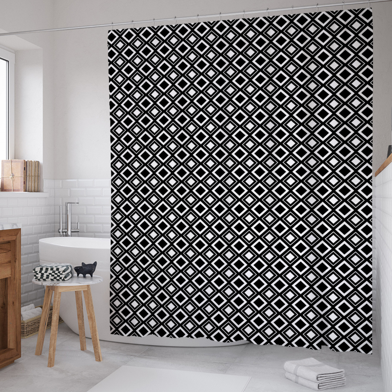 

Штора для ванной JoyArty "Орнамент из ромбов" из сатена, 180х200 см с крючками, Серый, Орнамент из ромбов