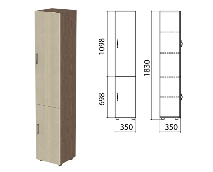 фото Шкаф закрытый "канц", 350х350х1830 мм, цвет дуб молочный/венге (комплект) nobrand