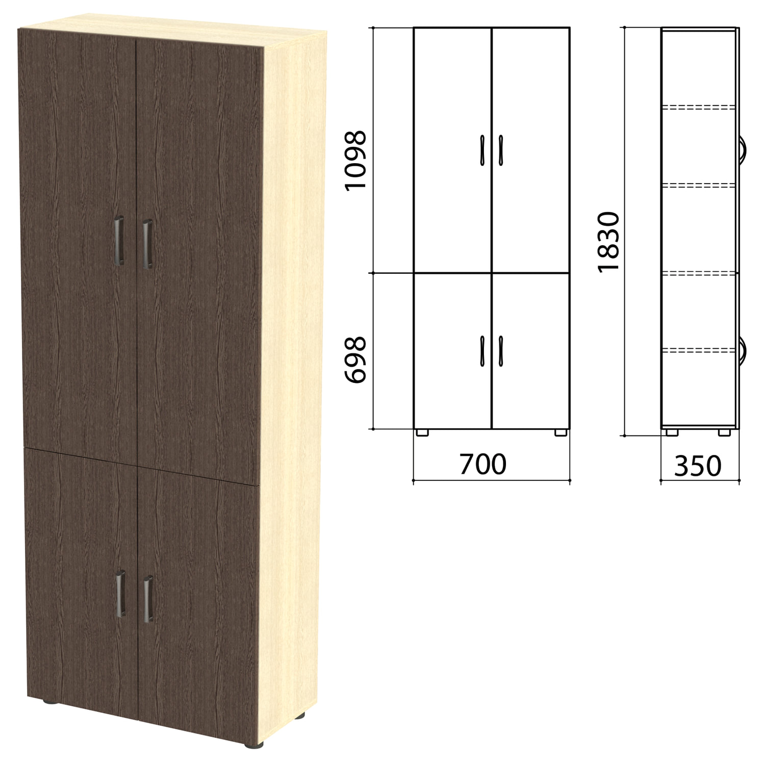 

Шкаф закрытый "Канц", 700х350х1830 мм, цвет дуб молочный/венге (КОМПЛЕКТ)