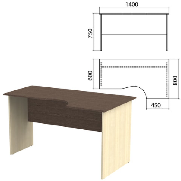 фото Стол письменный эргономичный "канц", 1400х800х750 мм, правый, цвет венге (комплект) nobrand