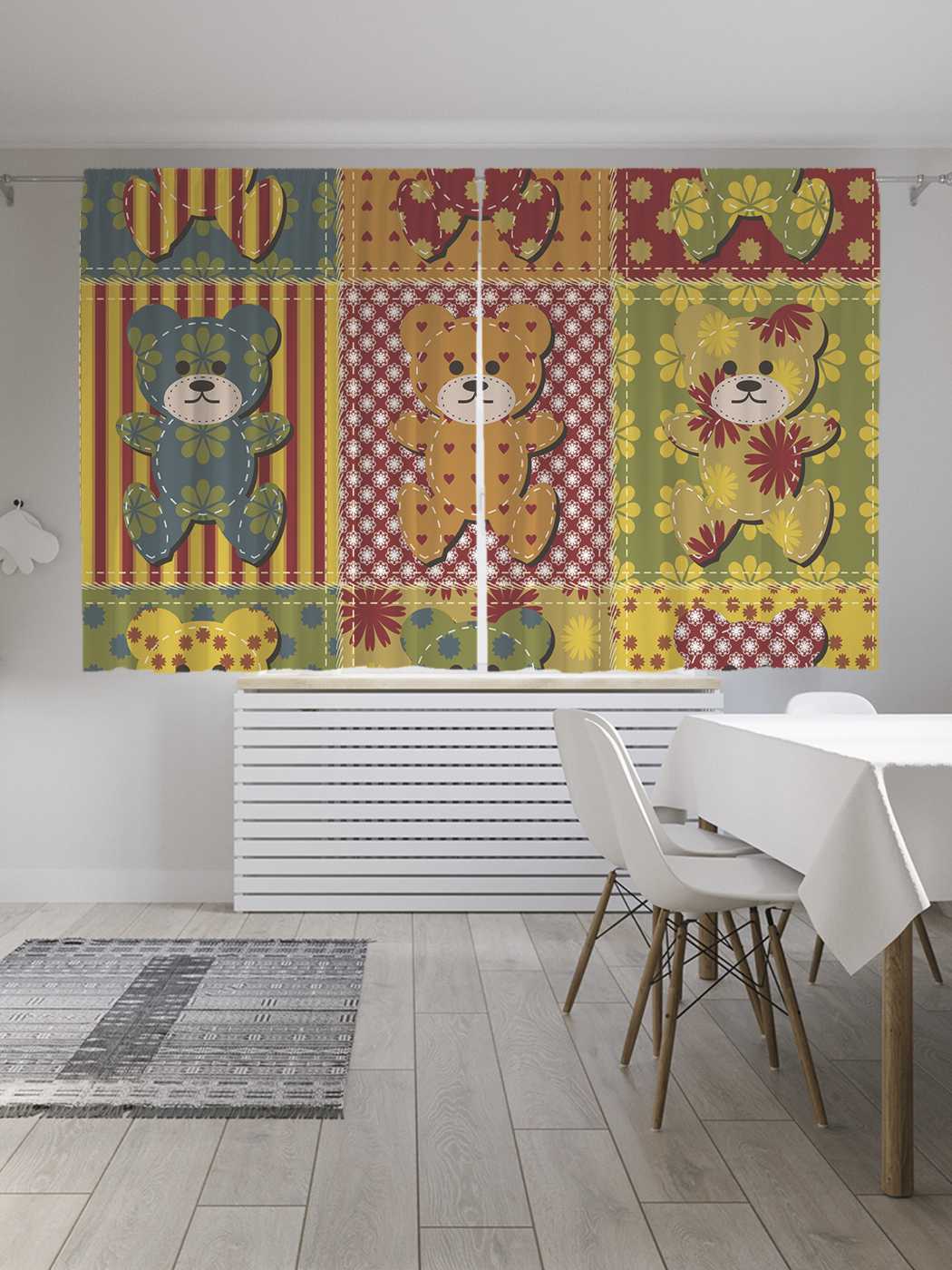 

Шторы JoyArty с фотопечатью "Мишки на лоскутках" из сатена, 290х180 см, Мишки на лоскутках