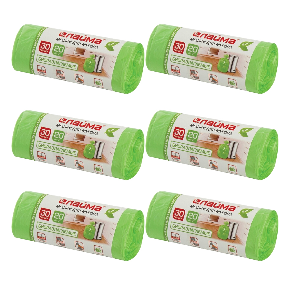 

Мешки для мусора Laima 30 л х 6 шт., Зеленый