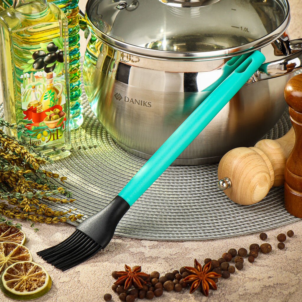 

Кисточка кондитерская силикон, пластиковая ручка, навеска, Daniks, Emerald, 161506-4, Голубой