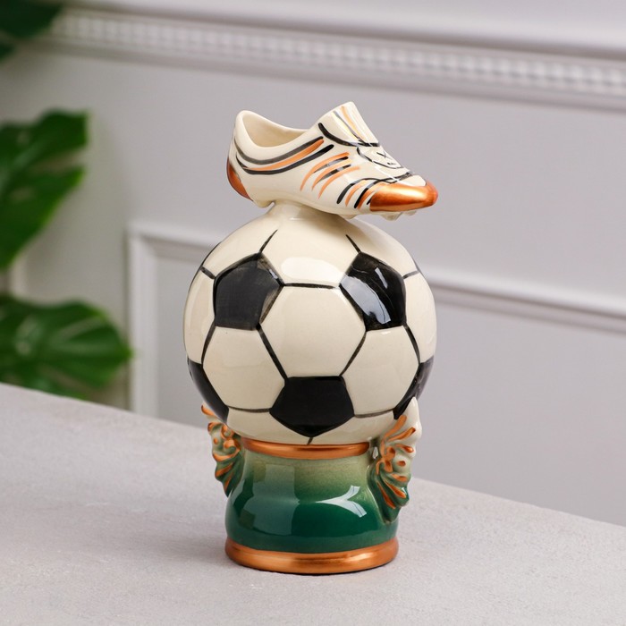 фото Копилка "футбольный мяч", глянец, керамика, 22 см, микс керамика ручной работы