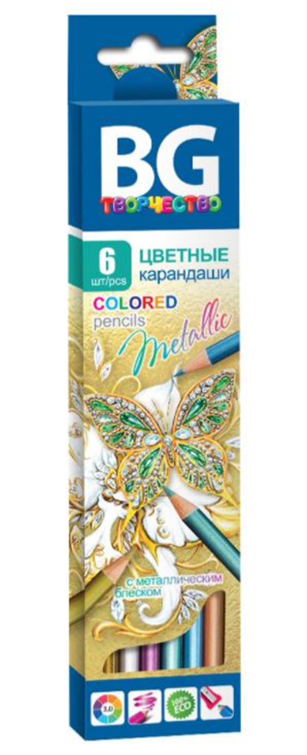 

Карандаши цветные "Metallic", 6 цветов, Голубой;желтый;зеленый;золотистый;красный;серебристый;фиолетовый