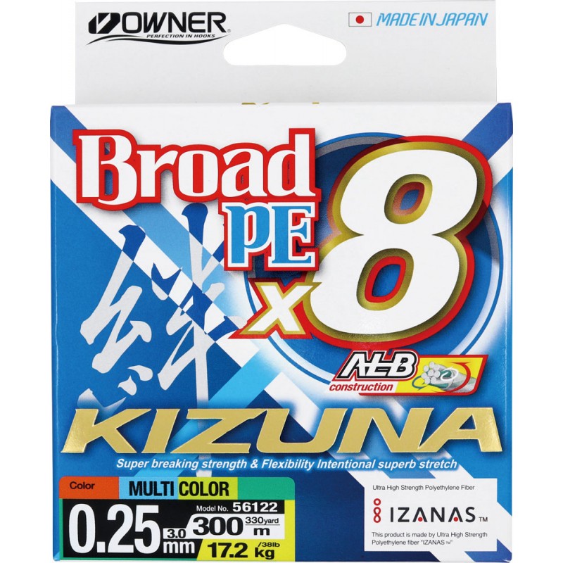 

Шнур OWNER Kizuna X8 Broad PE multi color 10м 300м 0,25мм 17,2кг, Разноцветный, 56122-025