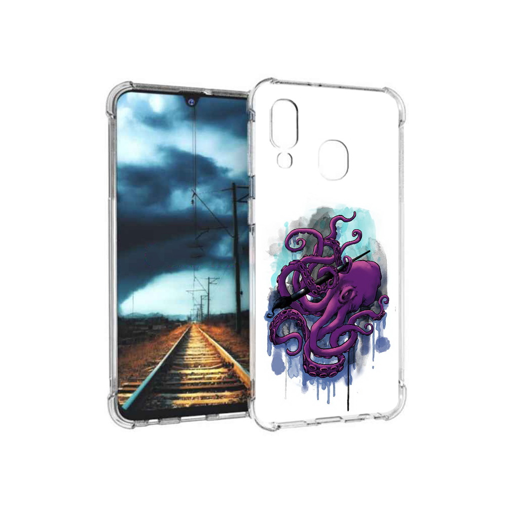 Чехол MyPads Tocco для Samsung Galaxy A40 фиолетовый осьминог (PT128655.504.658)
