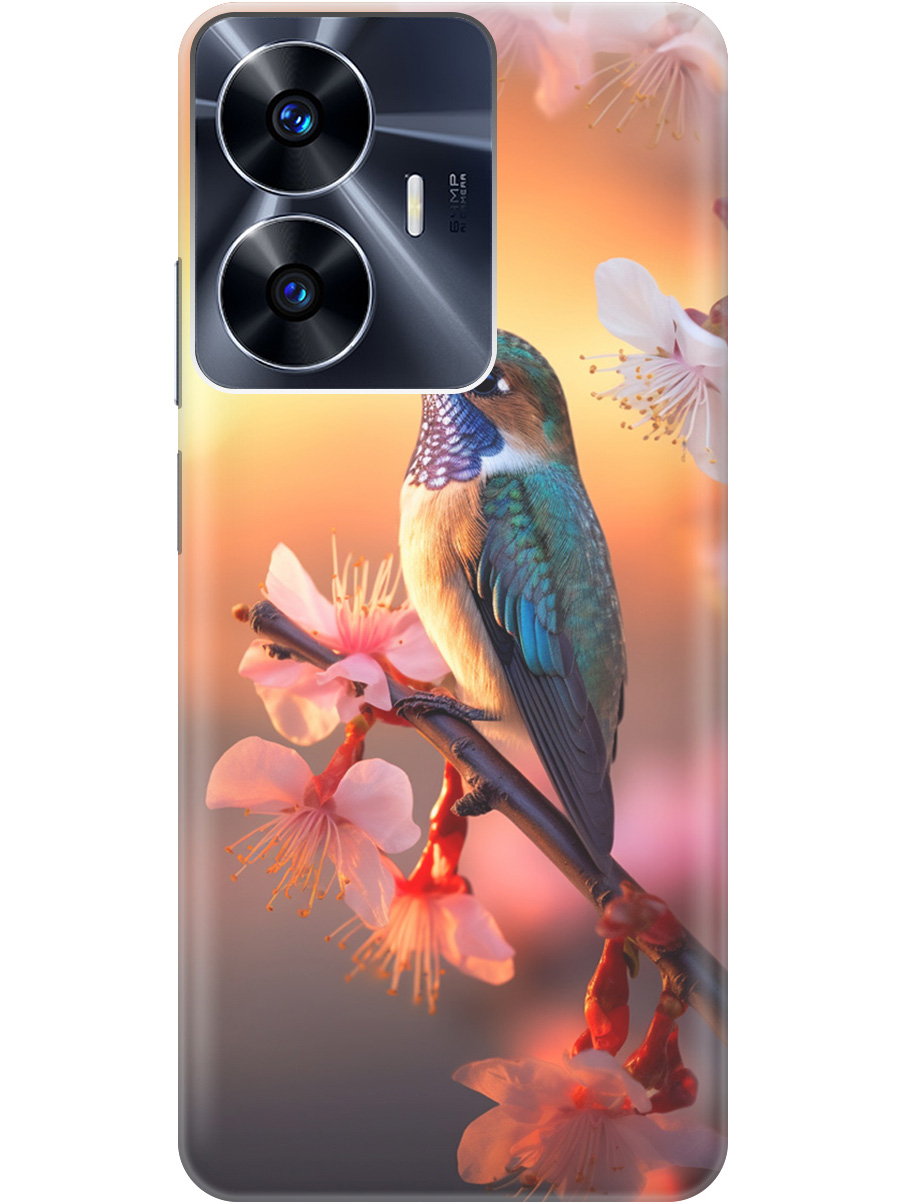 

Силиконовый чехол на Realme C55 с рисунком "Птичка и закат", Желтый;красный, 20000873