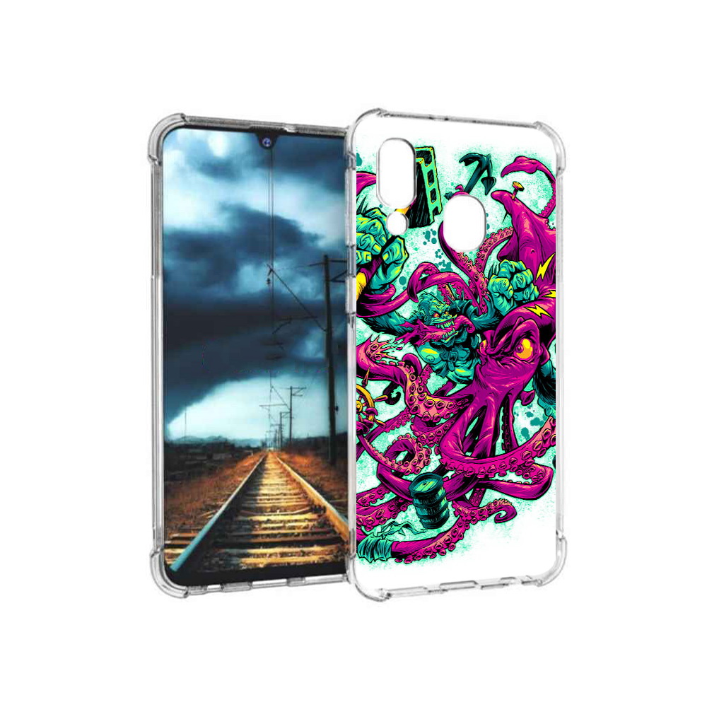 

Чехол MyPads Tocco для Samsung Galaxy A40 фиолетовый кракен (PT128655.504.657), Прозрачный, Tocco