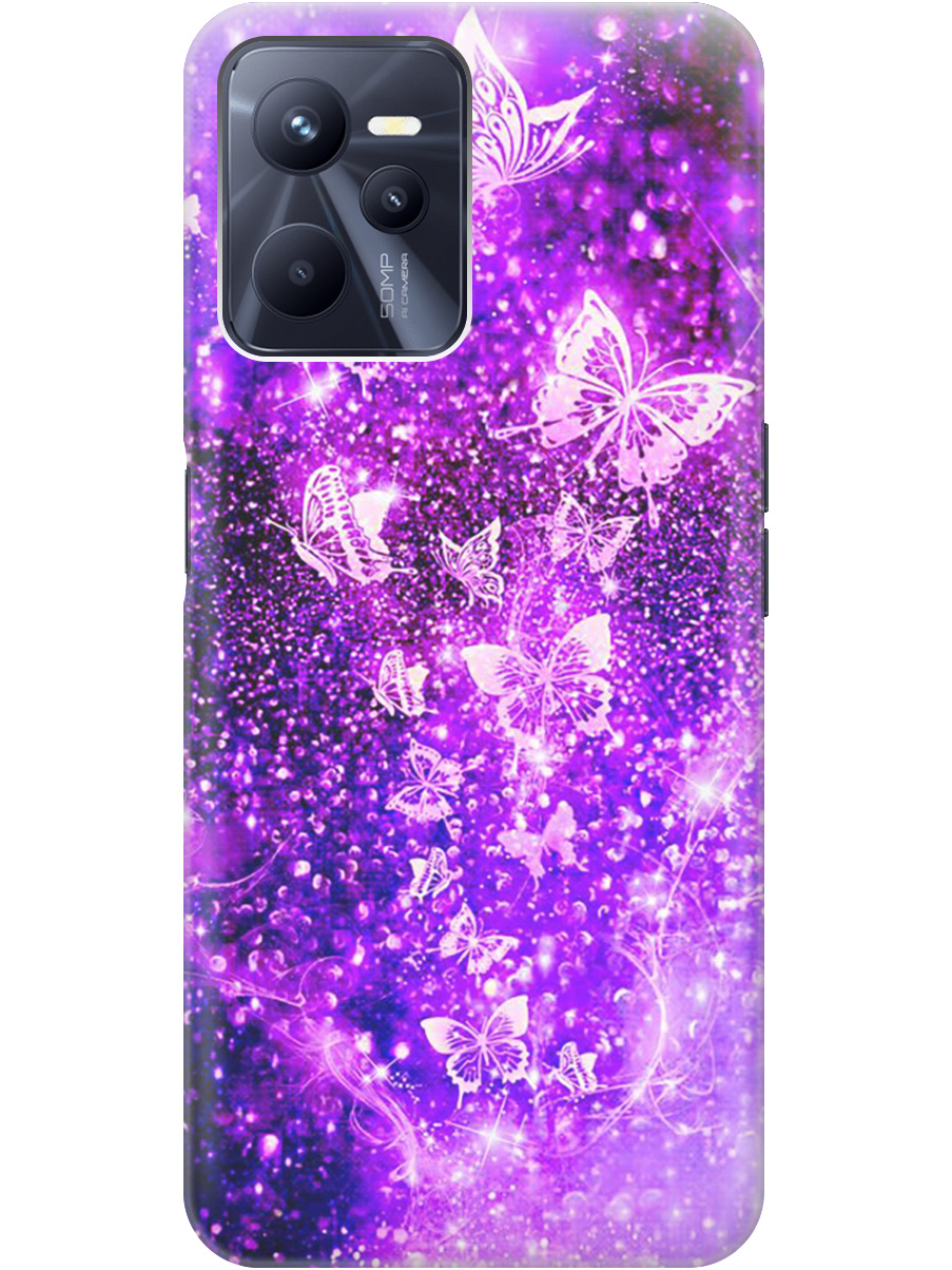 

Силиконовый чехол на Realme C35 с рисунком "Фиолетовые бабочки", Фиолетовый;черный, 20000648