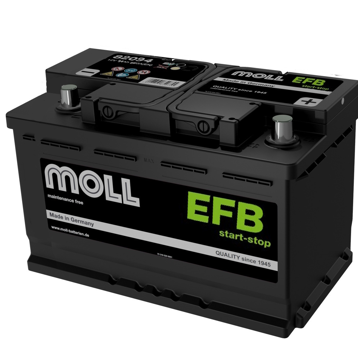 Аккумулятор автомобильный MOLL EFB Start-Stop 94R (12В 94Ач 860А 353х175х190)