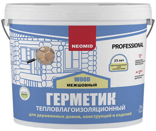 

NEOMID Wood Professional герметик тепловлагоизоляционный межшовный для дерева белый (15кг)