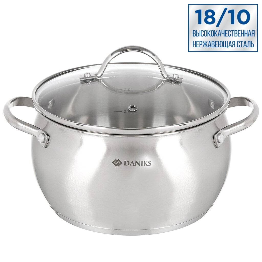 

Кастрюля 3.8 л Daniks Эмилия CW-W075-20 индукция, Серебристый