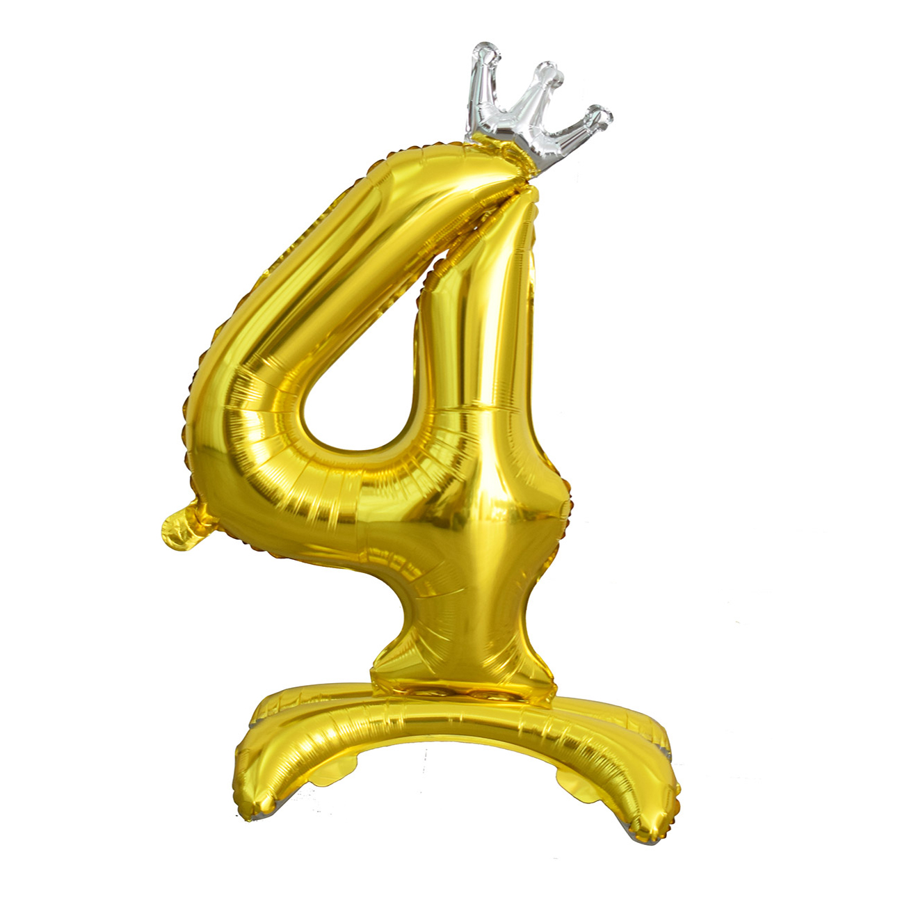 Воздушный шар Веселая Затея Цифра 4 золотой фольгированный на подставке 81 см