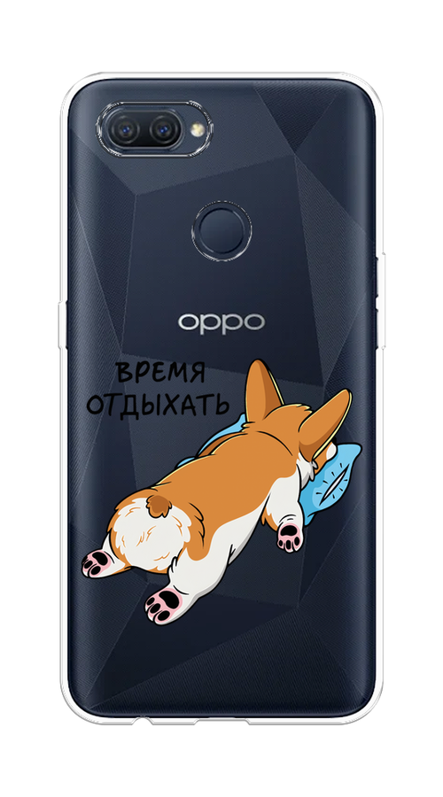 

Чехол на Oppo A12 "Корги отдыхает", Черный;коричневый;голубой, 253450-1