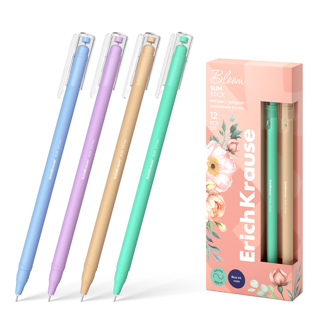 

Ручка шариковая ErichKrause Slim Stick 61047 Pastel Bloom 0,7 цвет синий