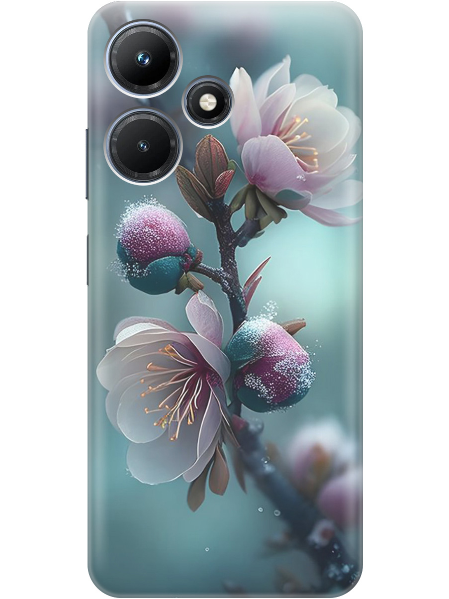 

Силиконовый чехол на Infinix Hot 30i с рисунком "Распускающиеся бутоны", Белый;голубой, 20001108