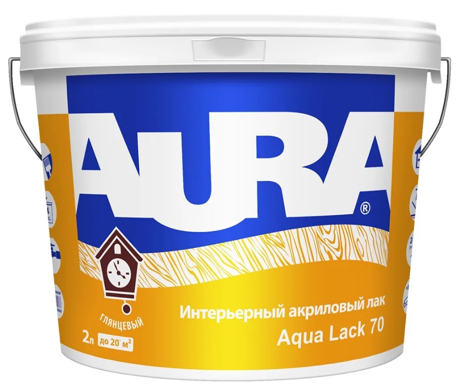

Лак для отделки минеральных поверхностей AURA Aqua Lack 70 2 л глянцевый интерьерный, Прозрачный
