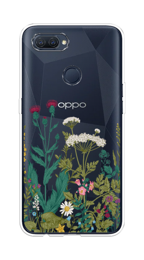 

Чехол на Oppo A12 "Дикие полевые цветы", Зеленый;розовый;белый, 253450-2